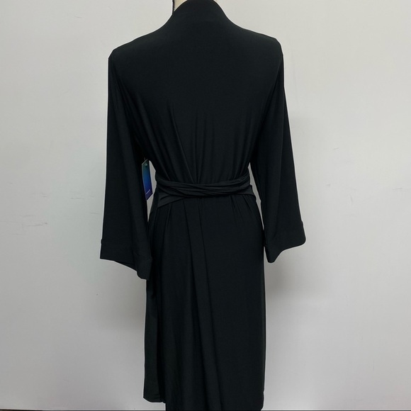 Remade Black Cross-Over Wrap Dress 2X PLUS Flare Sleeve Stretch Flattering Fit - Picture 3 of 13